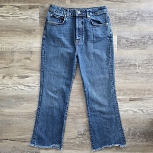 We The Free Blue Straight Leg Ankle Jeans With Raw Hem Button Fly Size 28